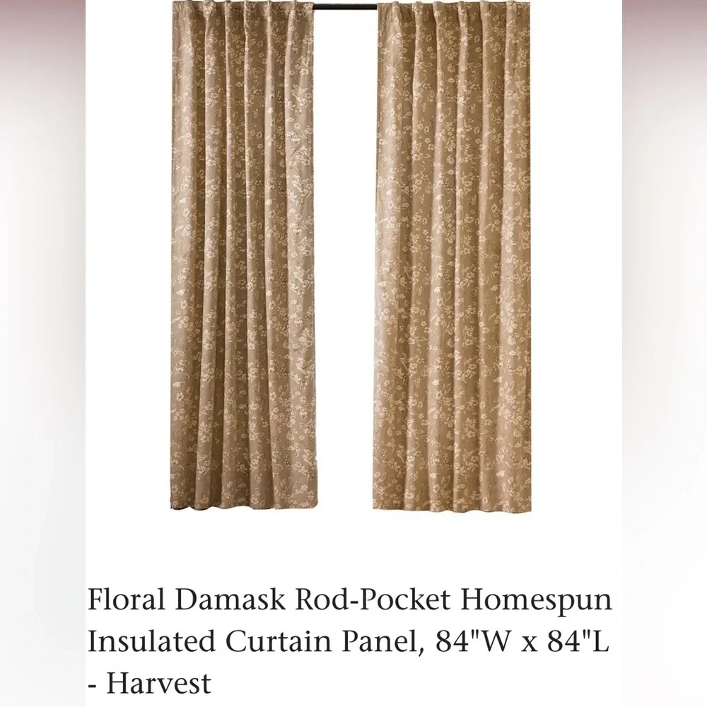 Floral Damask Rod-Pocket Homespun Insulated Curtain Panel